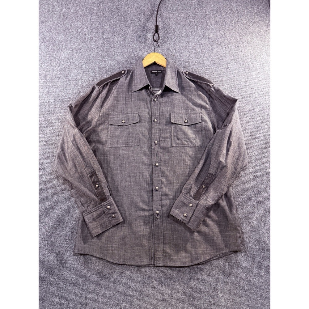 Royal Underground Black Gray Button Down Long Sleeve Shirt Gothic Cuff Rocker XL